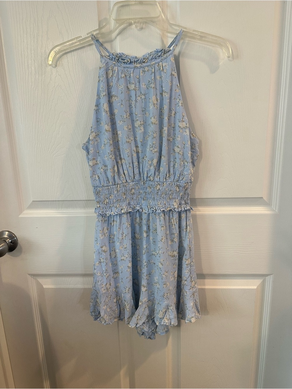 Trixxi Light Blue Floral Smocked Romper
